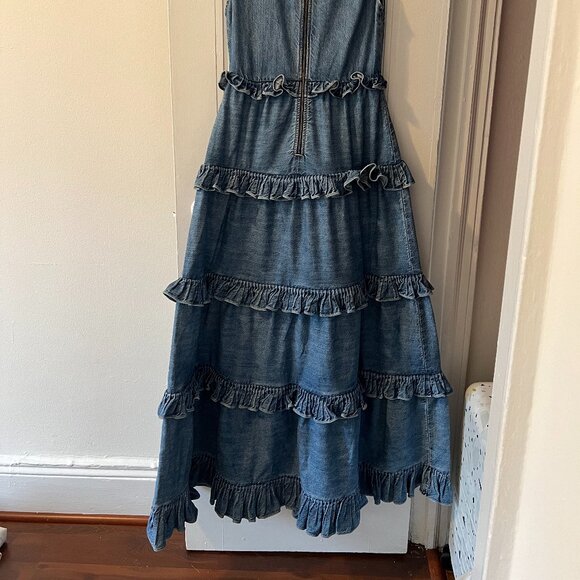 Alice + Olivia denim ruffle maxi dress - Picture 4 of 5